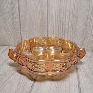 Vtg Jeannette Aztec Rose Carnival Glass Bowl Candy Dish Cath All Orange Pearl